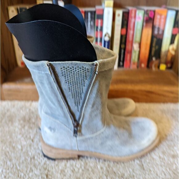 FELMINI anthropologie cream and taupe leather booties stuffed zip side euc sz 37 - Picture 8 of 8